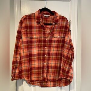 Old Navy Size L The Boyfriend Shirt Burgundy Peach Flannel Oversized Shirt